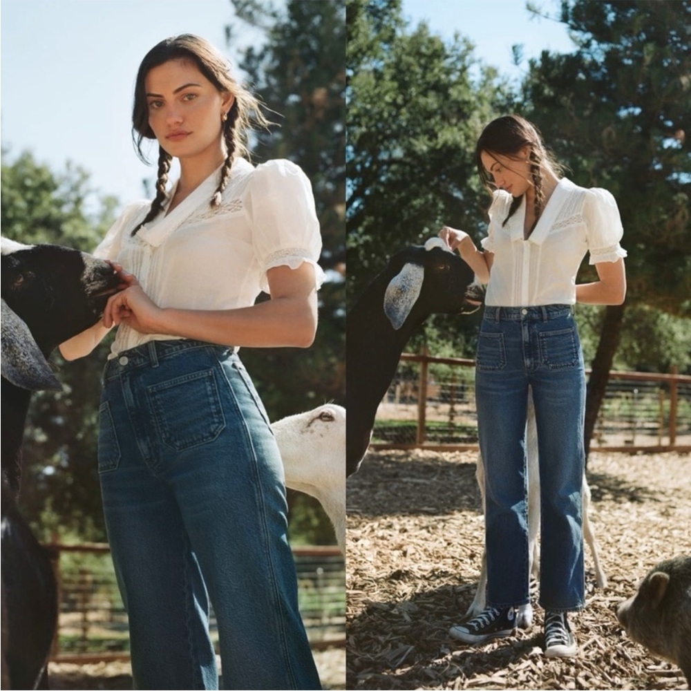 Reformation Blue Flare Wide Leg Jeans